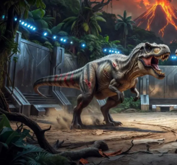 Két kolosszális dinoszaurusz csap össze egy vulkanikus PvP arénában