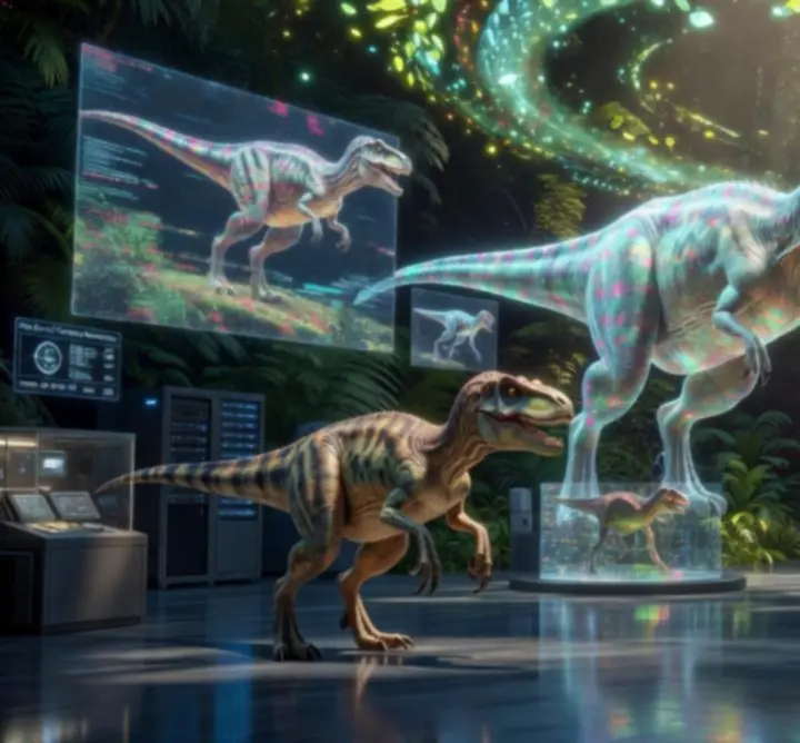 3D dinoszaurusz galéria mozgalmas dzsungel háttérrel
