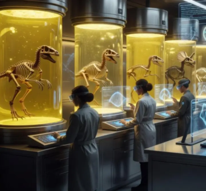 Futurisztikus dinoszaurusz laboratórium evolúciós kapszulákkal