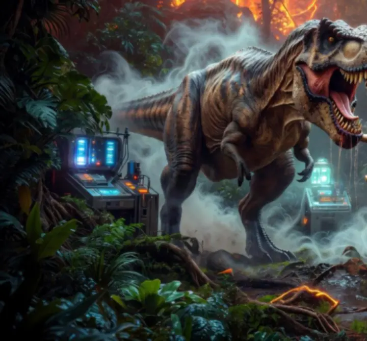 Üvöltő dinoszauruszok csatája futurisztikus arénában