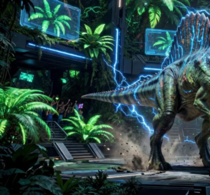 Legendás dinoszauruszok küzdenek egy futurisztikus arénában