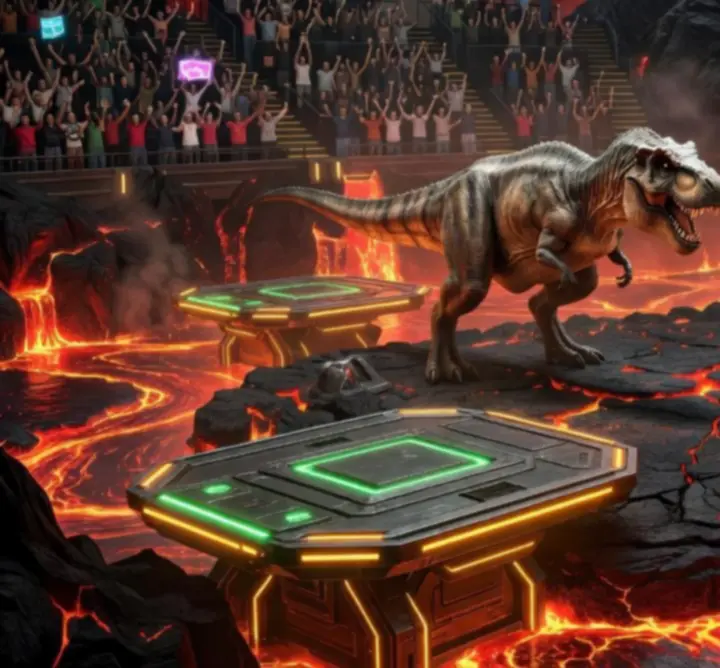 Monumentális dinoszaurusz csata fényárban úszó PvP arénában